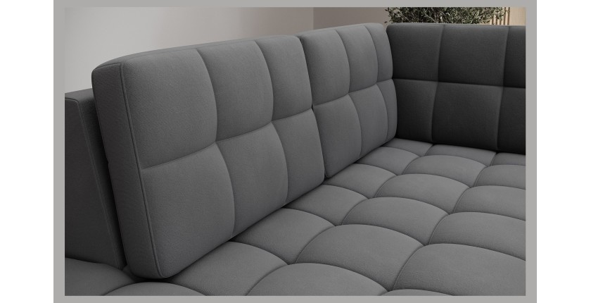 Canapé d’angle convertible MONTEZA gris foncé gauche 299 cm avec coffre et couchage 
