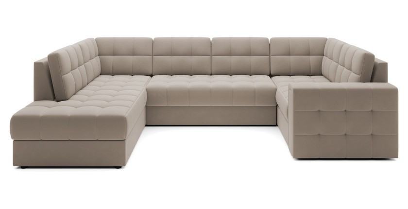 Canapé d’angle convertible MONTEZA beige gauche 299 cm avec coffre et couchage 
