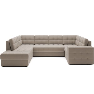 Canapé d’angle convertible MONTEZA beige gauche 299 cm avec coffre et couchage 
