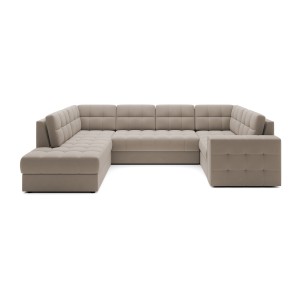 Canapé d’angle convertible MONTEZA beige gauche 299 cm avec coffre et couchage 