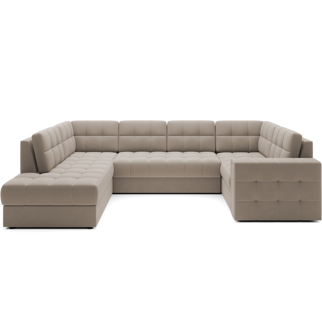 Canapé d’angle convertible MONTEZA beige gauche 299 cm avec coffre et couchage 