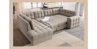 Canapé d’angle convertible MONTEZA beige gauche 299 cm avec coffre et couchage 