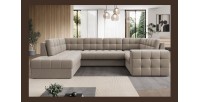 Canapé d’angle convertible MONTEZA beige gauche 299 cm avec coffre et couchage 