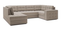 Canapé d’angle convertible MONTEZA beige gauche 299 cm avec coffre et couchage 