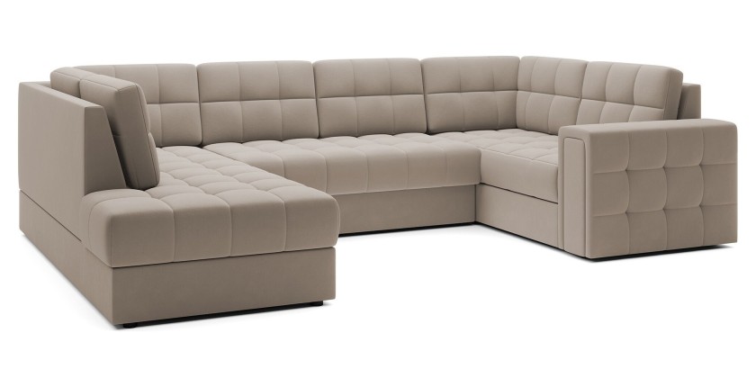Canapé d’angle convertible MONTEZA beige gauche 299 cm avec coffre et couchage 