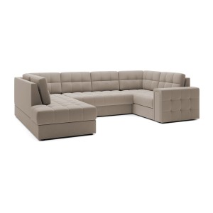 Canapé d’angle convertible MONTEZA beige gauche 299 cm avec coffre et couchage 