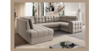 Canapé d’angle convertible MONTEZA beige gauche 299 cm avec coffre et couchage 