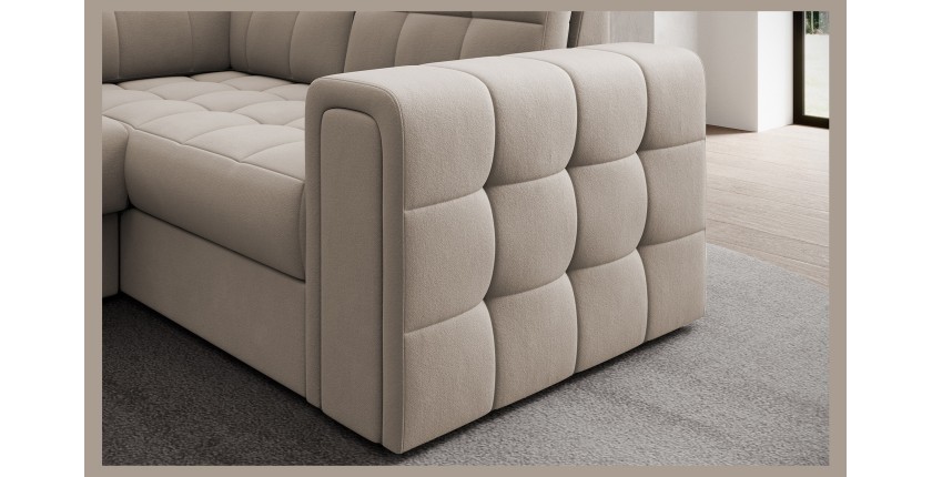 Canapé d’angle convertible MONTEZA beige gauche 299 cm avec coffre et couchage 