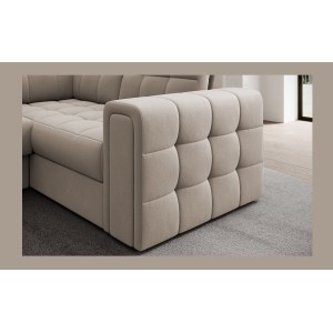 Canapé d’angle convertible MONTEZA beige gauche 299 cm avec coffre et couchage 