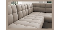 Canapé d’angle convertible MONTEZA beige gauche 299 cm avec coffre et couchage 