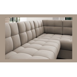Canapé d’angle convertible MONTEZA beige gauche 299 cm avec coffre et couchage 