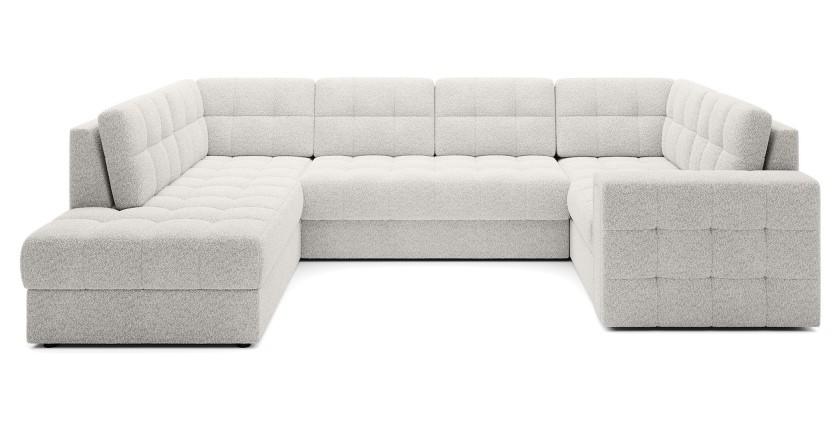 Canapé d’angle convertible MONTEZA blanc gauche 299 cm avec coffre et couchage 