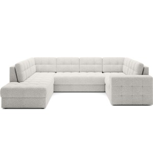 Canapé d’angle convertible MONTEZA blanc gauche 299 cm avec coffre et couchage 