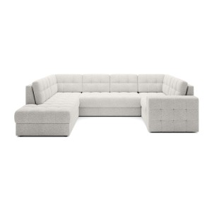 Canapé d’angle convertible MONTEZA blanc gauche 299 cm avec coffre et couchage 