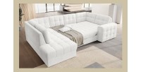 Canapé d’angle convertible MONTEZA blanc gauche 299 cm avec coffre et couchage 