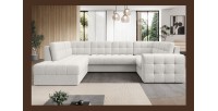 Canapé d’angle convertible MONTEZA blanc gauche 299 cm avec coffre et couchage 