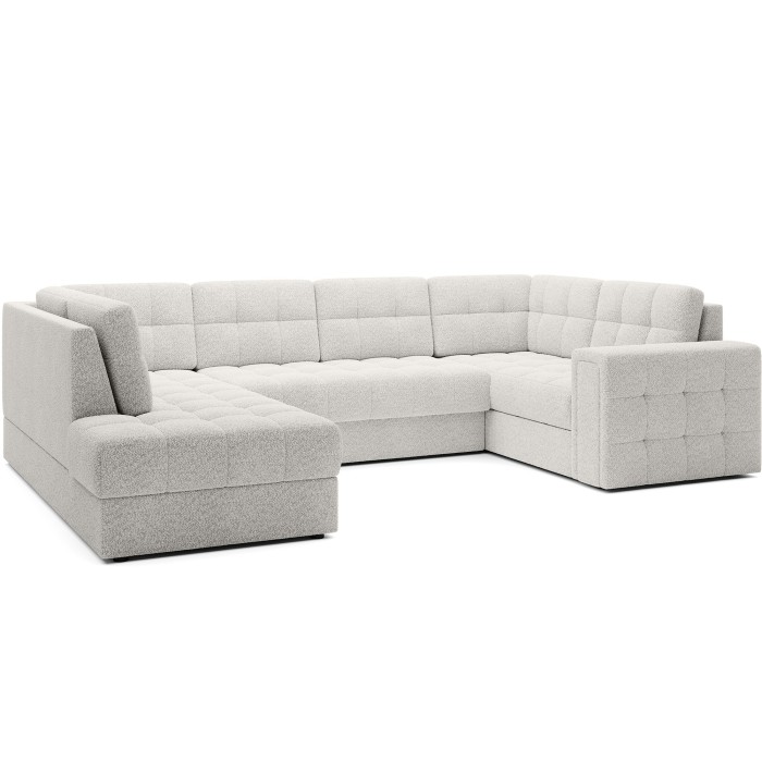 Canapé d’angle convertible MONTEZA blanc gauche 299 cm avec coffre et couchage 