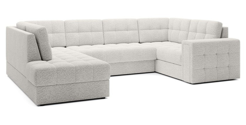 Canapé d’angle convertible MONTEZA blanc gauche 299 cm avec coffre et couchage 