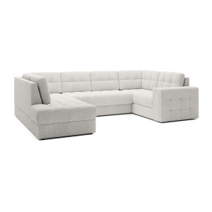 Canapé d’angle convertible MONTEZA blanc gauche 299 cm avec coffre et couchage 