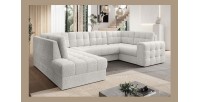 Canapé d’angle convertible MONTEZA blanc gauche 299 cm avec coffre et couchage 