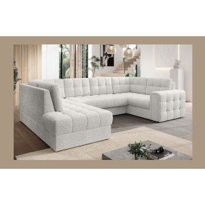 Canapé d’angle convertible MONTEZA blanc gauche 299 cm avec coffre et couchage 