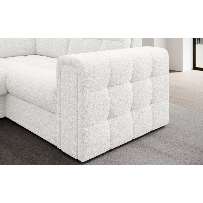Canapé d’angle convertible MONTEZA blanc gauche 299 cm avec coffre et couchage 