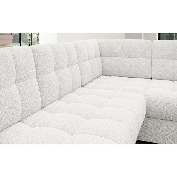 Canapé d’angle convertible MONTEZA blanc gauche 299 cm avec coffre et couchage 