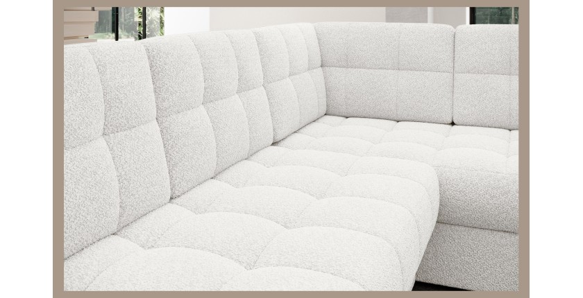 Canapé d’angle convertible MONTEZA blanc gauche 299 cm avec coffre et couchage 