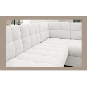 Canapé d’angle convertible MONTEZA blanc gauche 299 cm avec coffre et couchage 