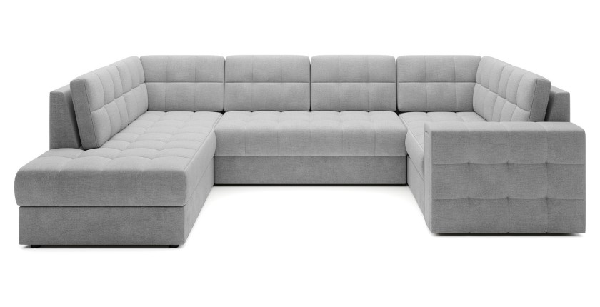Canapé d’angle convertible MONTEZA gris gauche 299 cm avec coffre et couchage 