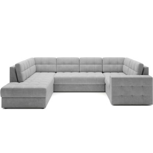 Canapé d’angle convertible MONTEZA gris gauche 299 cm avec coffre et couchage 