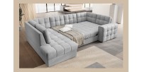 Canapé d’angle convertible MONTEZA gris gauche 299 cm avec coffre et couchage 