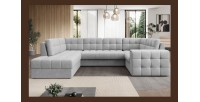 Canapé d’angle convertible MONTEZA gris gauche 299 cm avec coffre et couchage 