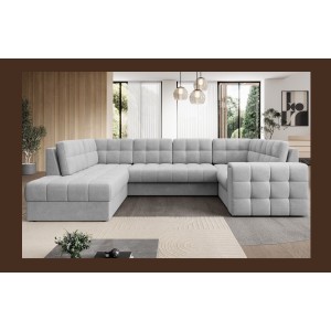 Canapé d’angle convertible MONTEZA gris gauche 299 cm avec coffre et couchage 