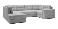 Canapé d’angle convertible MONTEZA gris gauche 299 cm avec coffre et couchage 