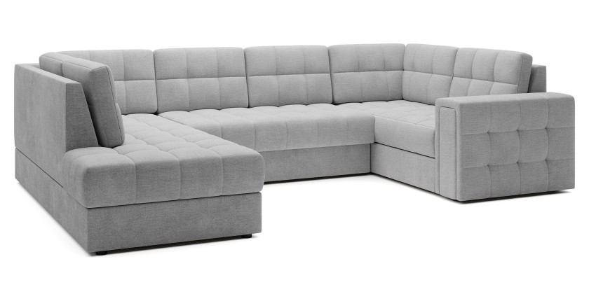 Canapé d’angle convertible MONTEZA gris gauche 299 cm avec coffre et couchage 