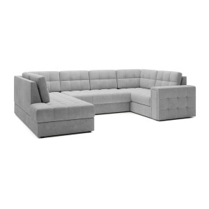 Canapé d’angle convertible MONTEZA gris gauche 299 cm avec coffre et couchage 