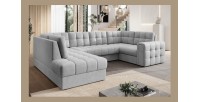 Canapé d’angle convertible MONTEZA gris gauche 299 cm avec coffre et couchage 