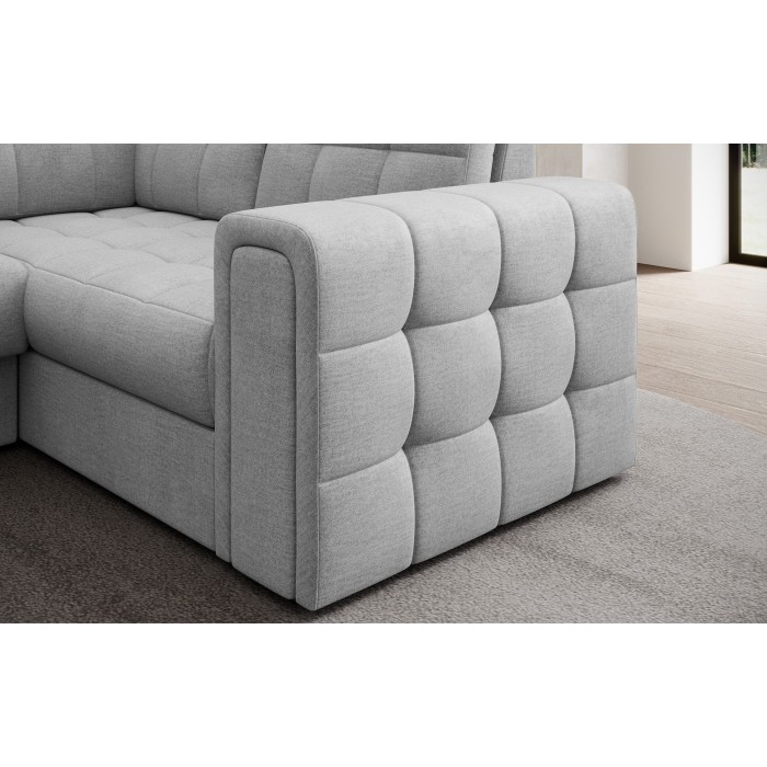 Canapé d’angle convertible MONTEZA gris gauche 299 cm avec coffre et couchage 