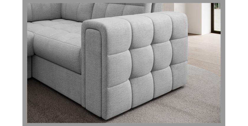 Canapé d’angle convertible MONTEZA gris gauche 299 cm avec coffre et couchage 
