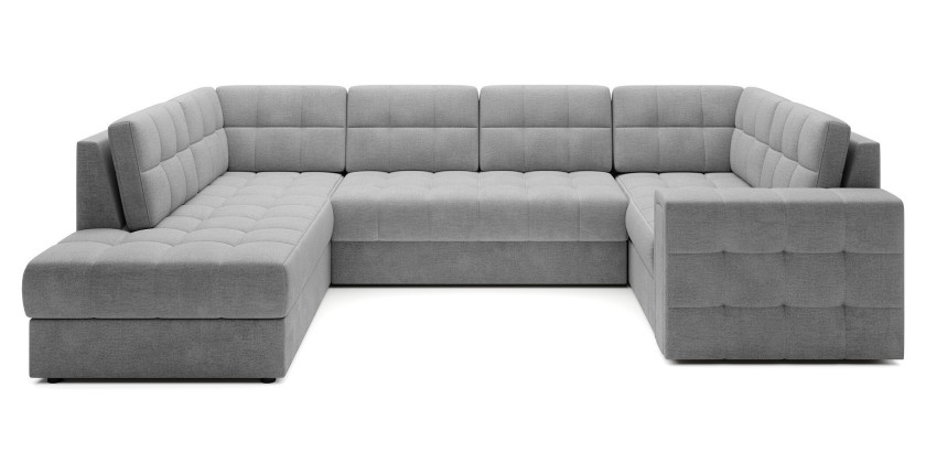 Canapé d’angle convertible MONTEZA gris gauche 299 cm avec coffre et couchage 