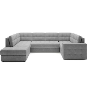 Canapé d’angle convertible MONTEZA gris gauche 299 cm avec coffre et couchage 