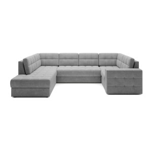 Canapé d’angle convertible MONTEZA gris gauche 299 cm avec coffre et couchage 