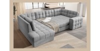 Canapé d’angle convertible MONTEZA gris gauche 299 cm avec coffre et couchage 