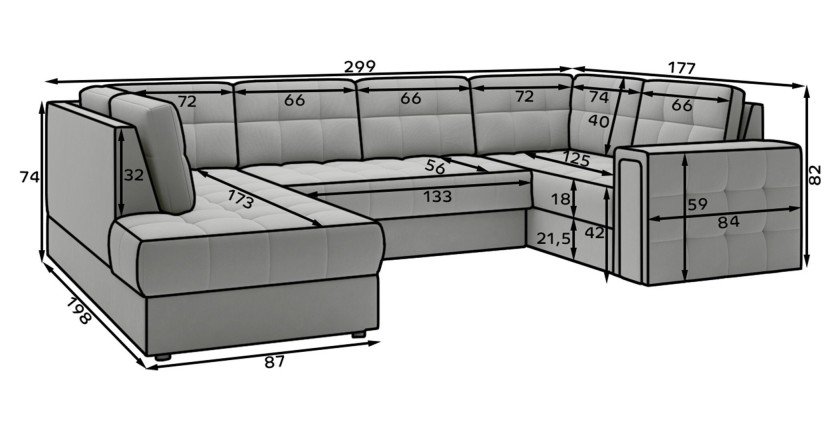 Canapé d’angle convertible MONTEZA gris gauche 299 cm avec coffre et couchage 