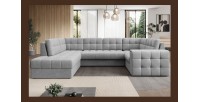 Canapé d’angle convertible MONTEZA gris gauche 299 cm avec coffre et couchage 
