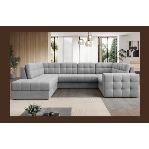 Canapé d’angle convertible MONTEZA gris gauche 299 cm avec coffre et couchage 