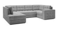 Canapé d’angle convertible MONTEZA gris gauche 299 cm avec coffre et couchage 