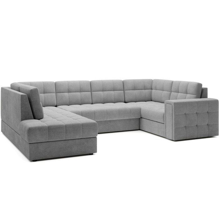 Canapé d’angle convertible MONTEZA gris gauche 299 cm avec coffre et couchage 