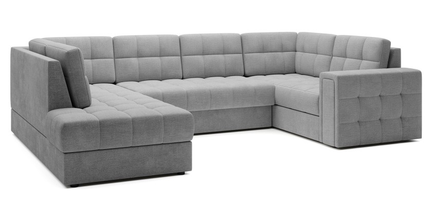 Canapé d’angle convertible MONTEZA gris gauche 299 cm avec coffre et couchage 